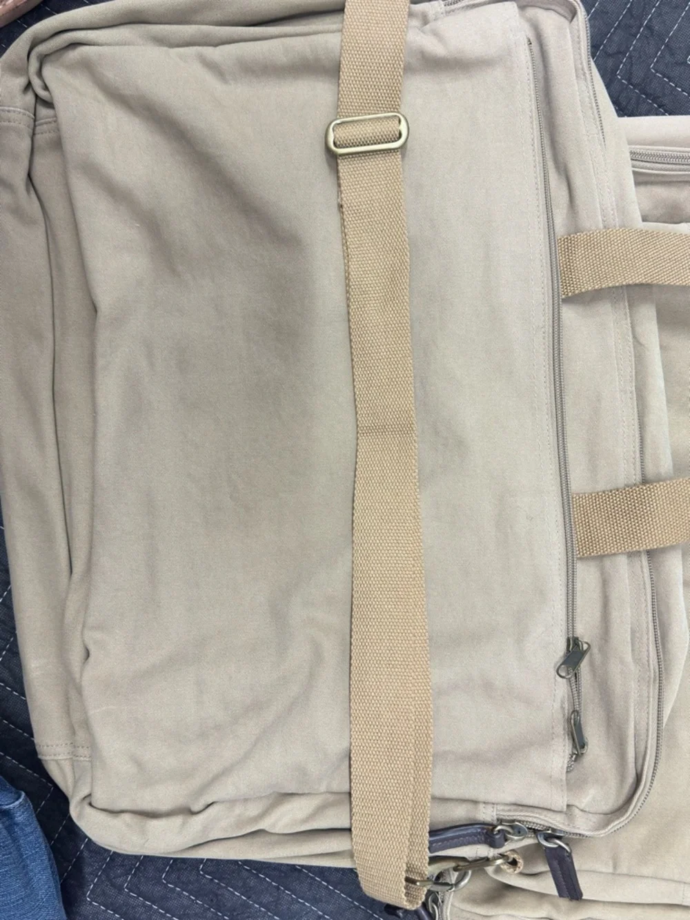 DKNY Beige Canvas Laptop Briefcase with Front Zip Pockets
